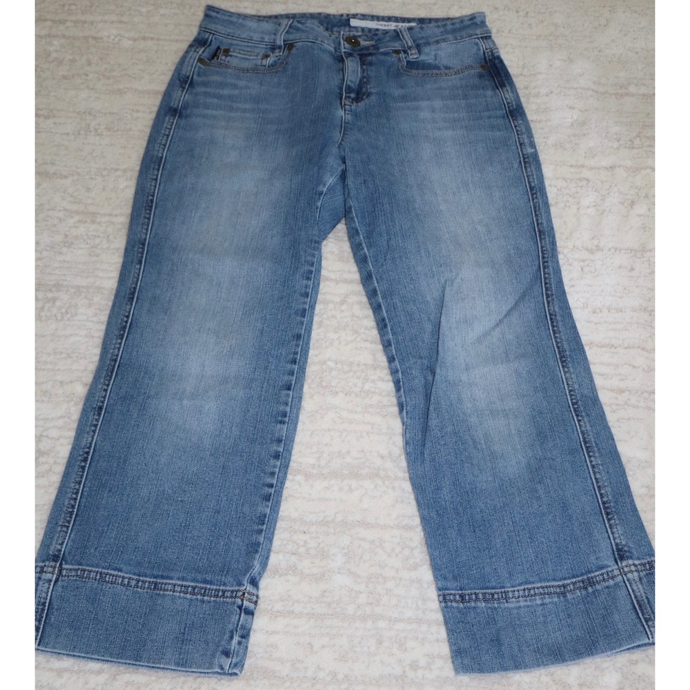 DKNY Jeans Soho Crop Medium Wash Embroidered Pocket Denim Blue Size 6